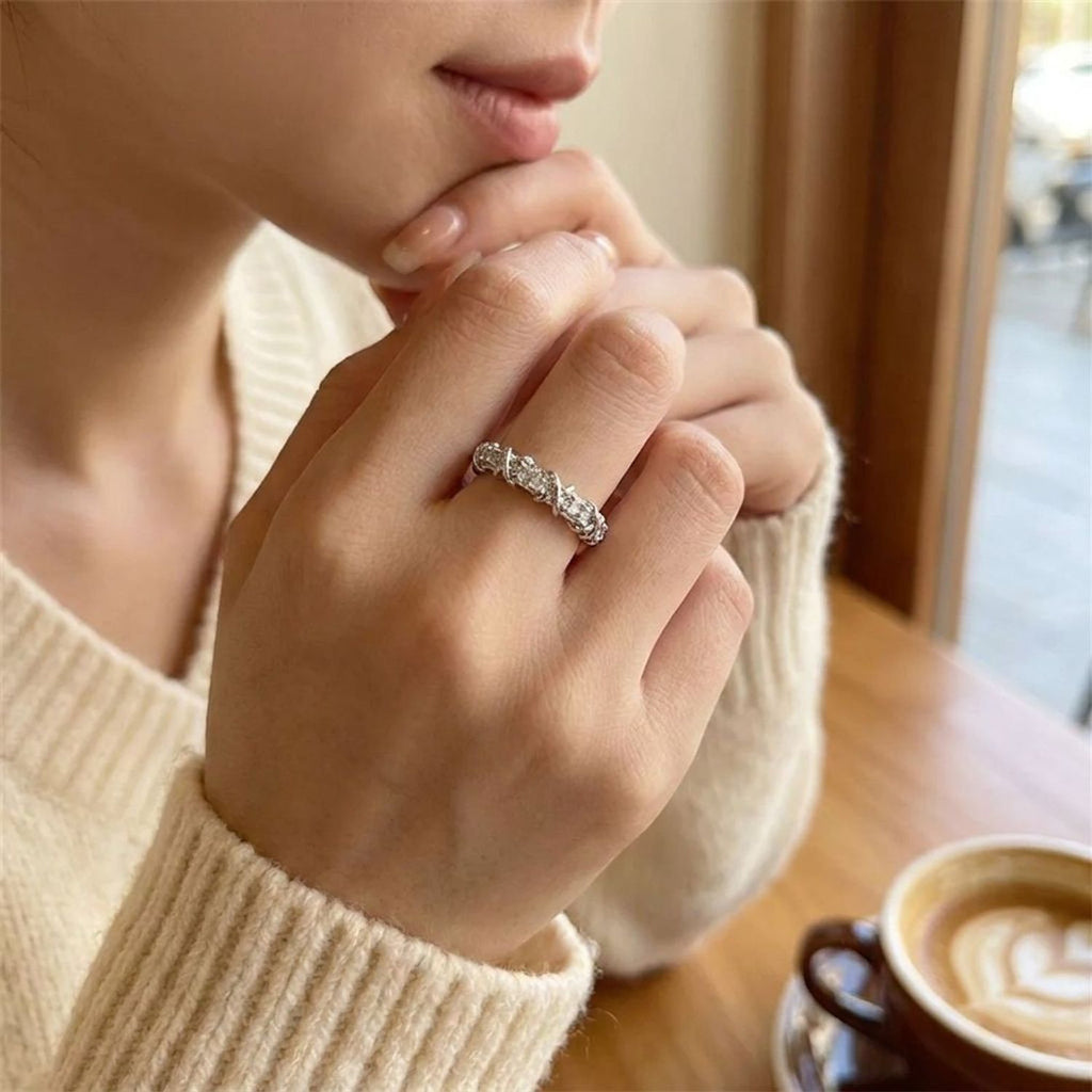 Zircon Adjustable Open Ring for Women, Electroplated Alloy Band — lifestyle